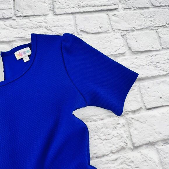 LulaRoe Amedia Dress Women Small Pink Blue Colorblock Short Sleeve Fit & Flare - Picture 4 of 12